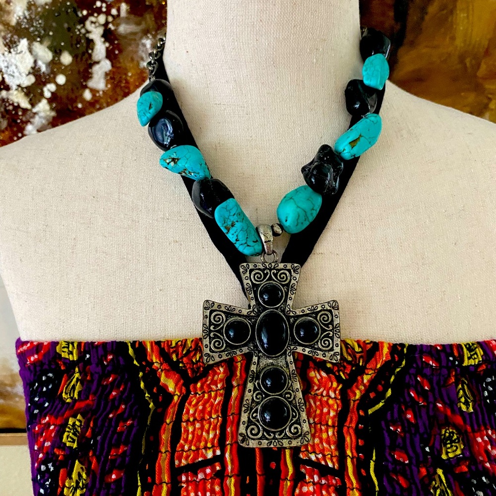 Turquoise cross adjustable necklace